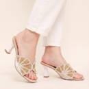 Women's Pearl & Beaded Bow Heel Mules | Elegant Open Toe Slip On Sandals - Image 1