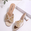 Women's Pearl & Beaded Bow Heel Mules | Elegant Open Toe Slip On Sandals - Image 2