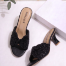 Women's Pearl & Beaded Bow Heel Mules | Elegant Open Toe Slip On Sandals - Image 3