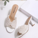 Women's Pearl & Beaded Bow Heel Mules | Elegant Open Toe Slip On Sandals - Image 4