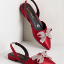 Women's Red Satin Bow Slingback Kitten Heels | Elegant Pointed Toe Pumps - Image 3