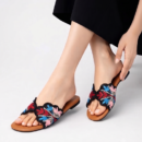 Women's Embroidered Floral Flat Slide Sandals | Stylish Open Toe Slip On Flats - Image 1