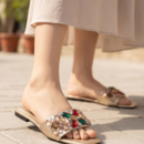 Women's Rhinestone Embellished Flat Slide Sandals - Image 1