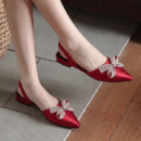 Women's Red Satin Bow Slingback Kitten Heels | Elegant Pointed Toe Pumps - Image 1
