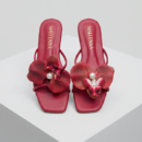 Women's Pink Floral Flat Mule Sandals | Elegant Orchid Embellished Slip On Flats - Image 2