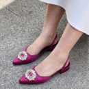 Women's Fuchsia Slingback Kitten Heels | Crystal Buckle Pointed Toe Pumps - Image 1
