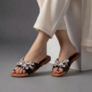 Women's Embroidered Butterfly Flat Slide Sandals | Comfortable Open Toe Slip On Flats - Image 1