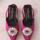 Women's Fuchsia Slingback Kitten Heels | Crystal Buckle Pointed Toe Pumps - Image 2