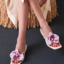 Women's Floral Bow Flat Mule Sandals | Elegant Open Toe Slip On Sandals - Image 1