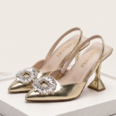 Women's Gold & Silver Slingback Heels | Rhinestone Buckle Pointed Toe Pumps - Image 2