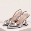Women's Gold & Silver Slingback Heels | Rhinestone Buckle Pointed Toe Pumps - Image 3