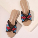 Women's Embroidered Floral Flat Slide Sandals | Stylish Open Toe Slip On Flats - Image 2