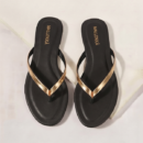 Women's Black & Gold V Strap Flat Flip Flop Sandals | Stylish Slip On Beach Flats - Image 2