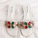 Women's Rhinestone Embellished Flat Slide Sandals - Image 2