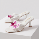 Women's Floral Embellished Kitten Heel Mules | Elegant Open Toe Slip On Sandals - Image 2