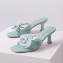 Women's Olive Green Floral Heeled Mule Sandals | Elegant Open Toe Flower Heels - Image 2
