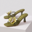 Women's Olive Green Floral Heeled Mule Sandals | Elegant Open Toe Flower Heels - Image 3