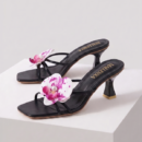 Women's Floral Embellished Kitten Heel Mules | Elegant Open Toe Slip On Sandals - Image 3
