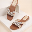 Women's Embroidered Butterfly Flat Slide Sandals | Comfortable Open Toe Slip On Flats - Image 2