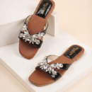 Women's Embroidered Butterfly Flat Slide Sandals | Comfortable Open Toe Slip On Flats - Image 3