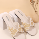 Women's Black Embellished Bow Flat Slide Sandals | Elegant Open Toe Slip On Flats - Image 4