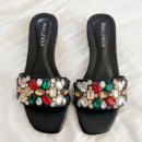 Women's Rhinestone Embellished Flat Slide Sandals - Image 4