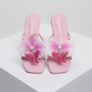 Women's White Floral Bow Flat Mule Sandals | Elegant Open Toe Slip On Flats - Image 4