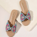 Women's Embroidered Floral Flat Slide Sandals | Stylish Open Toe Slip On Flats - Image 3