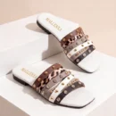 Women's Leopard Print Studded Slide Sandals Comfort Slip-On Slippers - Image 2